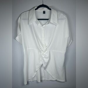 SHEIN White Button Down Shirt with Knot Detail. Size 2X